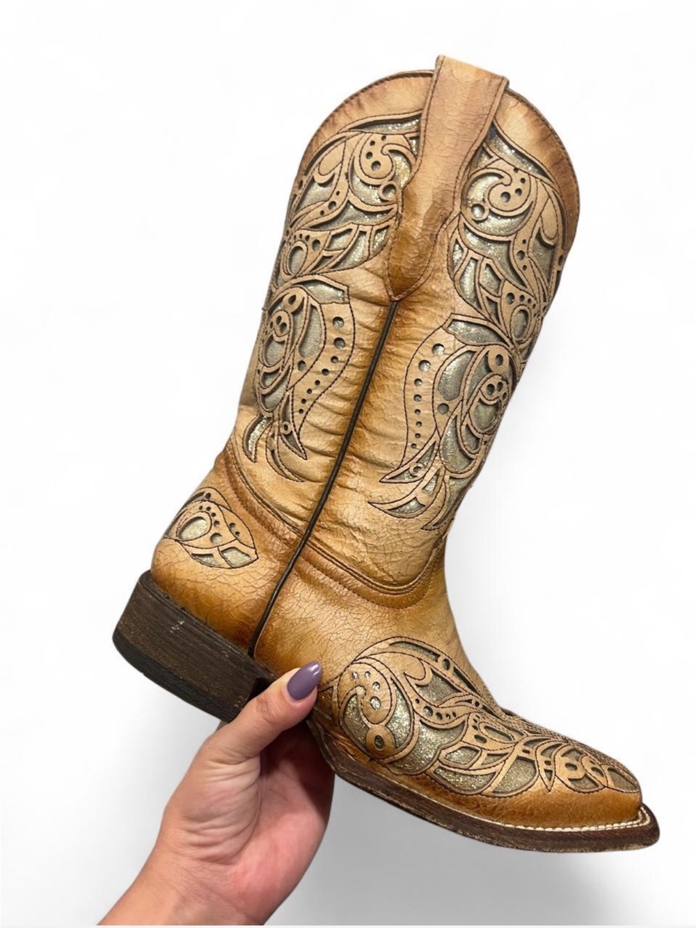 Corral Teen Shiny Inlay and Embroidery Square Toe Boot